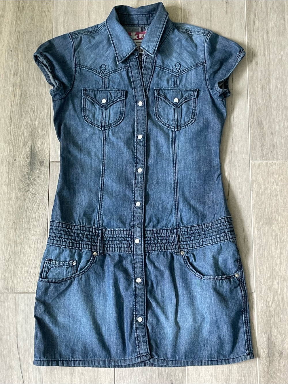 &NOW Girls Chambray Denim Shirt Dress Size 12-13Y Snap Front Western Cotton H&M